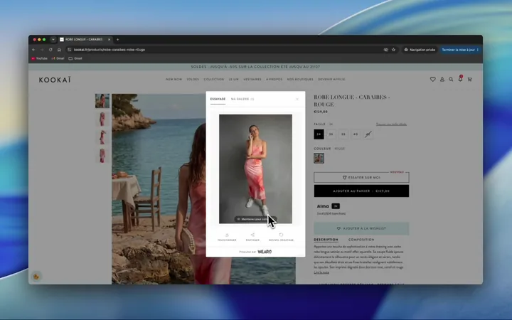 The Wearo widget open on a partner store's product page